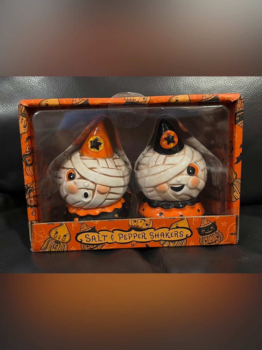 Halloween Mummy Salt & Pepper Shakers - Orange & Black